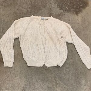 Granny cableknit ramie cotton sweater with pearl buttons Ivory Cardigan